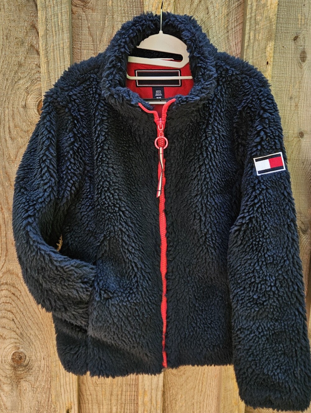 Tommy Hilfiger Womens M Navy Blue Full Zip Jacket Sherpa Collar Pockets EUC